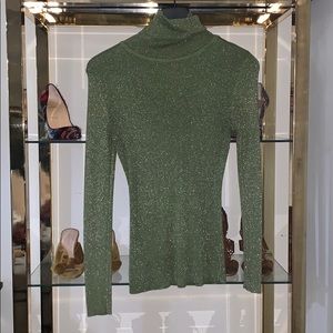 Green Shimmery turtle neck & pleated skirt set